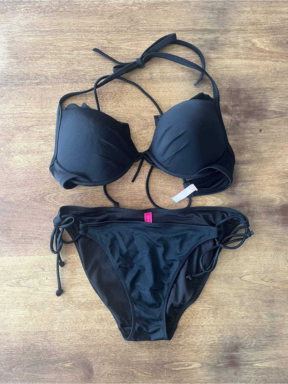 Victoria's Secret Black Tie-Side Push-Up Bikini Set - 34D / Medium